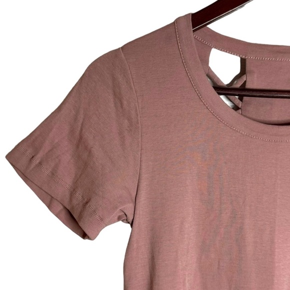 Chaser Strappy Double Vent Back Baby Ribbed Knit Tee Lattice Cutouts Pink Medium - Picture 6 of 16